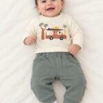 Safari Van Printed Sweatshirt with Sage Green Joggers Set for Baby