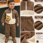 Boys' Brown & Cream Colour-Block Fleece Jacket with Matching Jogger Pants