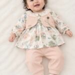 Peach Floral Princess Top with Embroidered Jacket & Matching Pants Set for Baby Girls