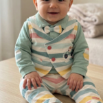 Pastel Rainbow Striped Waistcoat Set with Bow Tie for Baby Boys