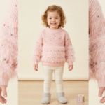Girls' Pink Pearl Embellished Feather Sweater