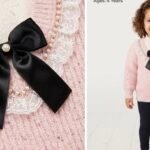 Girls' Light Pink Pearl and Lace Embellished Winter Sweater