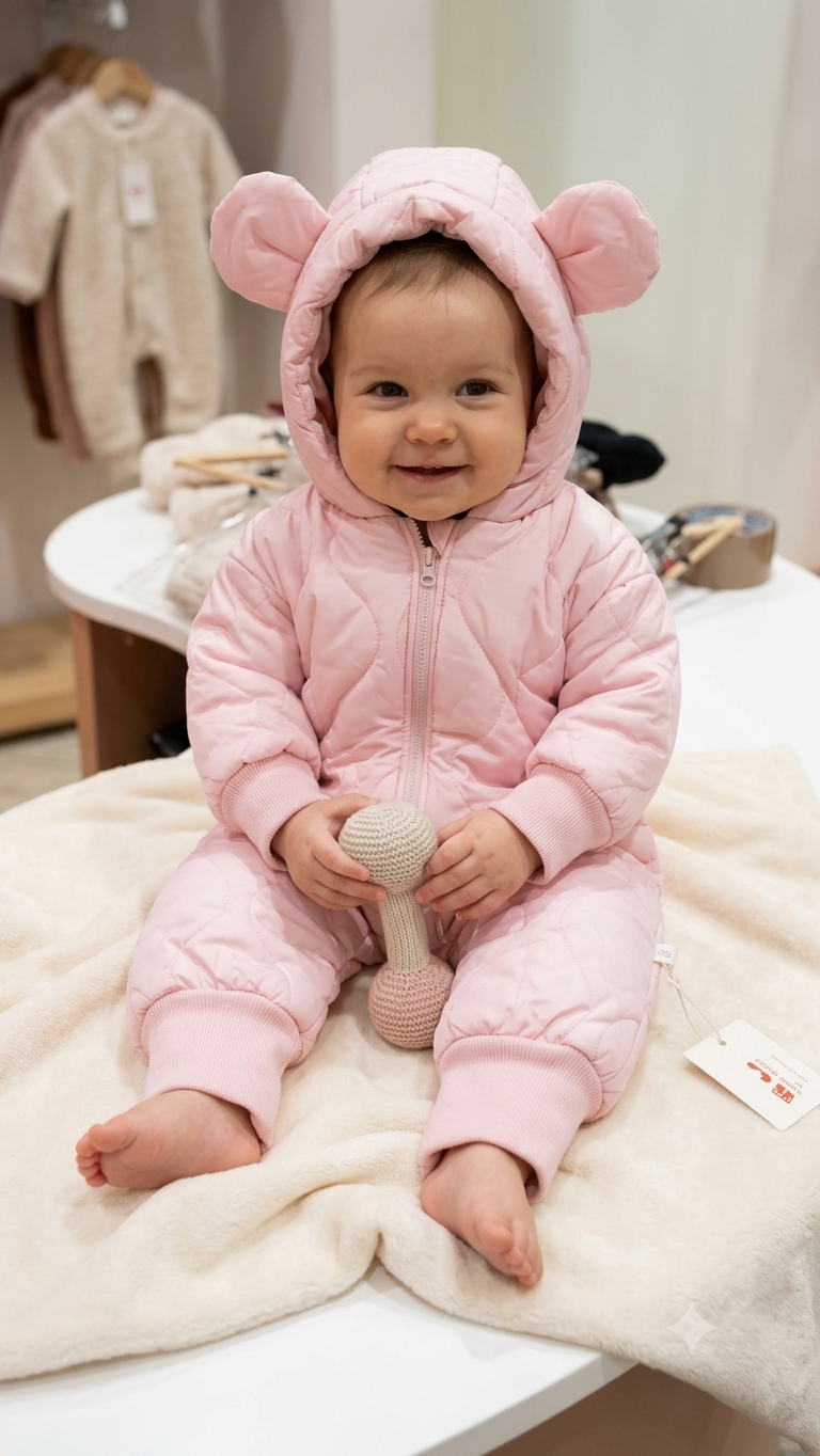 IMG_1369.png Baby Girl Quilted Teddy-Ear Hooded Winter Romper - Image 1