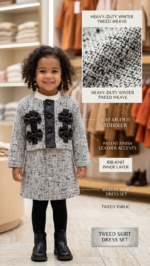 Girls’ Premium Tweed Winter Frock Dress Set