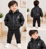 Boys' Black Leather Winter Jacket