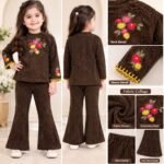 Chocolate Brown Floral Embroidery Winter Co-Ord Set